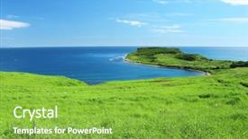  Presentation with meadow - Beautiful presentation theme featuring green grass blue sea backdrop and a seafoam green colored foreground