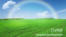  Presentation with blue green - Colorful slide set enhanced with green grass field blue sky backdrop and a forest green colored foreground