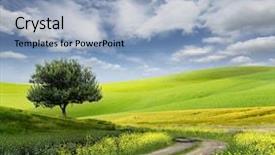  Presentation with track field - Presentation design with green grass field landscape background and a light blue colored foreground