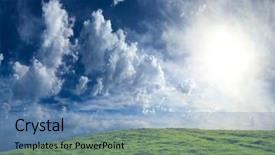  Presentation with green hills - Slide set with green grass hills under midday sun in blue sky background and a teal colored foreground