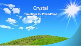  Presentation with green hills - Theme with green grass hills under midday sun in blue sky background and a cobalt blue colored foreground