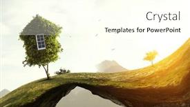  Presentation with green house - Presentation with green-grass-house-and-landscape background and a cream colored foreground