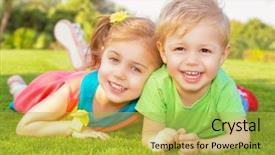  Presentation with children playing - PPT layouts enhanced with green grass little girl background and a yellow colored foreground