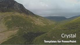  Presentation with nobody - Slide set enhanced with green-grass-mountain-ranges-aerial background and a tawny brown colored foreground