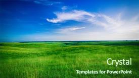  Presentation with green grass under the snow - PPT theme featuring green grass under blue sky background and a forest green colored foreground