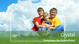  Presentation with green house - Presentation having green grass under sky background and a tawny brown colored foreground