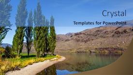  Presentation with green lake - Colorful PPT theme enhanced with green-grassy-lawn backdrop and a light blue colored foreground