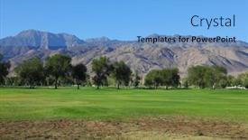  Presentation with green morning - Presentation theme with green grassy lawn and the trees shined morning sun background and a light blue colored foreground