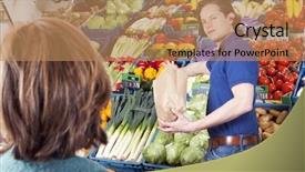  Presentation with brown paper bag - Presentation theme with green grocer serving a customer filling a brown paper bag with peppers background and a coral colored foreground