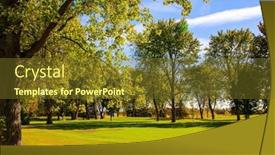  Presentation with fall colors - PPT theme having green-groomed-lawns-trees background and a tawny brown colored foreground