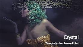  Presentation with armor - Slide deck enhanced with green hair in golden goddess background and a dark gray colored foreground