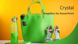  Presentation with green color - PPT layouts with green handbag and other things background and a gold colored foreground