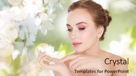  Presentation with cosmetics beauty - PPT theme with green hands - beauty people skincare and cosmetics background and a lemonade colored foreground