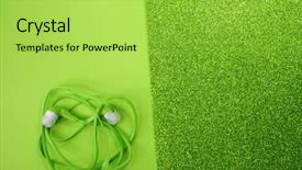  Presentation with tiffany green - Presentation design with green headphones on green background background and a yellow colored foreground