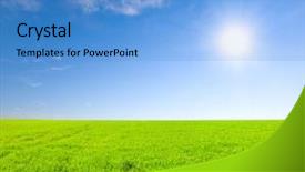  Presentation with subtle blue green - Beautiful slides featuring green hill under blue cloudy backdrop and a teal colored foreground