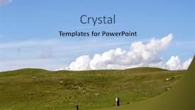  Presentation with green hills - Presentation theme consisting of green-hills-and-cloudy-sky background and a light blue colored foreground