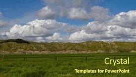  Presentation with green hills - Theme having green-hills-and-cloudy-sky background and a tawny brown colored foreground