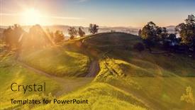  Presentation with green hills - Presentation consisting of green hills glowing by warm sunlight at twilight dramatic scene colorful sky carpathian ukraine europe beauty world retro and vintage style soft filter instagram toning effect background and a gold colored foreground