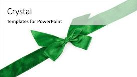  Presentation with ribbon green - Beautiful PPT theme featuring green holiday ribbon on white backdrop and a white colored foreground