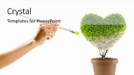  Presentation with planting seed in heart - Cool new PPT theme with green home plants - close up image of hand backdrop and a white colored foreground