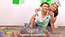  Presentation with paint white brick wall - PPT theme enhanced with green homes - happy family paint wall background and a coral colored foreground