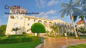  Presentation with green hotel - Audience pleasing theme consisting of green hotel - luxury resort in mexico backdrop and a teal colored foreground