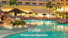  Presentation with luxury resort - Colorful PPT theme enhanced with green hotel - luxury resort with pool backdrop and a teal colored foreground