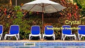  Presentation with beds - Theme consisting of green hotel - recliner beach beds along background and a tawny brown colored foreground