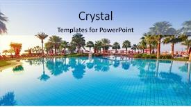  Presentation with swimming pool - Slides enhanced with green hotel - sunrise at the tropical swimming background and a light blue colored foreground