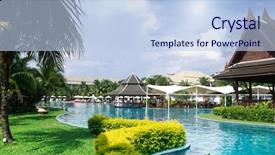 Presentation with swimming pool - Presentation theme enhanced with green hotel - tropical swimming pool in thailand background and a light blue colored foreground