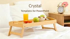  Presentation with green hotel - Colorful PPT layouts enhanced with green hotel - wooden tray with light breakfast backdrop and a cream colored foreground