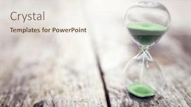  Presentation with ecology - Slide deck enhanced with green hourglass on wood background background and a sky blue colored foreground