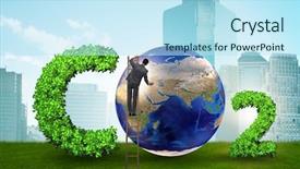  Presentation with emissions - Slide deck featuring smoke co2 green house effect - ecological concept of greenhouse gas background and a sky blue colored foreground