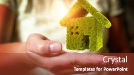  Presentation with green house - Presentation theme enhanced with green-house-floating-over-woman background and a tawny brown colored foreground