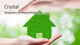  Presentation with green house - Beautiful theme featuring green house in hands backdrop and a lemonade colored foreground