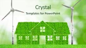  Presentation with offshore wind turbine - Slide deck enhanced with windmill abstrack - green house symbol with wind background and a soft green colored foreground