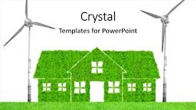  Presentation with offshore wind turbine - Colorful presentation theme enhanced with windmill abstrack - green house symbol with wind backdrop and a white colored foreground