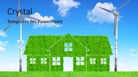  Presentation with green house - Presentation theme consisting of building energy - green house symbol with wind background and a  colored foreground