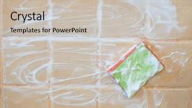  Presentation with tiles - Beautiful slide deck featuring green household - cleaner is cleaning tiles backdrop and a light gray colored foreground