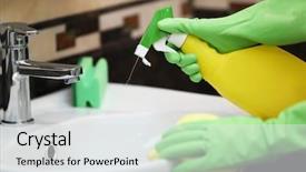  Presentation with spray - Cool new PPT layouts with green household - female hands with sponge backdrop and a light gray colored foreground