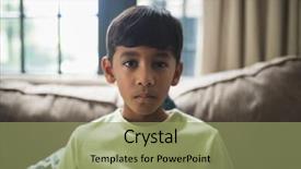  Presentation with little boy - Cool new PPT theme with green household - portrait of serious boy sitting backdrop and a  colored foreground