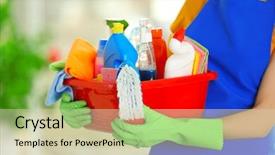  Presentation with rubber gloves - Theme enhanced with green household - woman in rubber gloves holding background and a soft green colored foreground