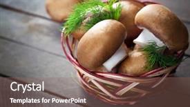  Presentation with earth surface uninhabited - PPT theme enhanced with green hyphae - mushrooms in basket on wooden background and a violet colored foreground