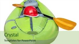  Presentation with white green - Amazing PPT theme having green inflatable whitewater one person backdrop and a yellow colored foreground