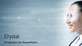  Presentation with information technology - Slides consisting of green information technology - close up of woman eye background and a light blue colored foreground