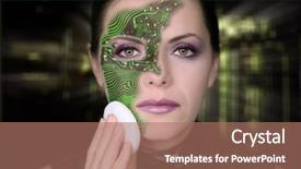 Presentation with cyber - Presentation featuring green information technology - cyber woman removing makeup background and a coral colored foreground