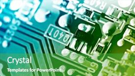  Presentation with microchips on electronic circuit board - Cool new PPT theme with green information technology - electronic circuit board macro shot backdrop and a shamrock green colored foreground