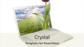  Presentation with green screen - Presentation theme enhanced with green information technology - silver computer laptop isolated background and a soft green colored foreground