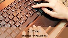  Presentation with information technology - PPT theme consisting of green information technology - woman are working on pc background and a  colored foreground