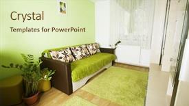  Presentation with interior design yellow and green - Audience pleasing slide set consisting of green interior of a living backdrop and a  colored foreground